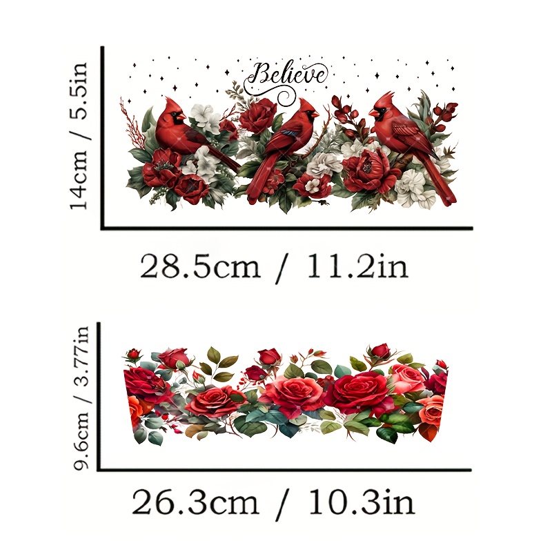 TEMU Lot de 2 papiers de transfert UV DTF à motif floral Prêtre rouge et , adaptés au transfert sur verre de 40 oz - Imperméables et résistants aux