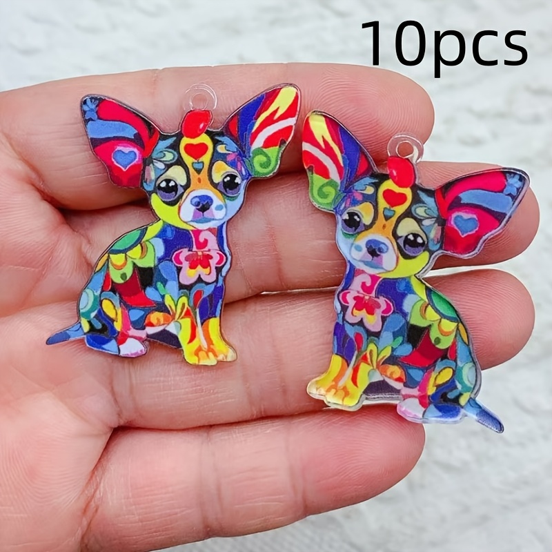 

10 Acrylic Chihuahua In Bohemian Style For Accessories - Suitable For Necklaces, Earrings, And Keychains.