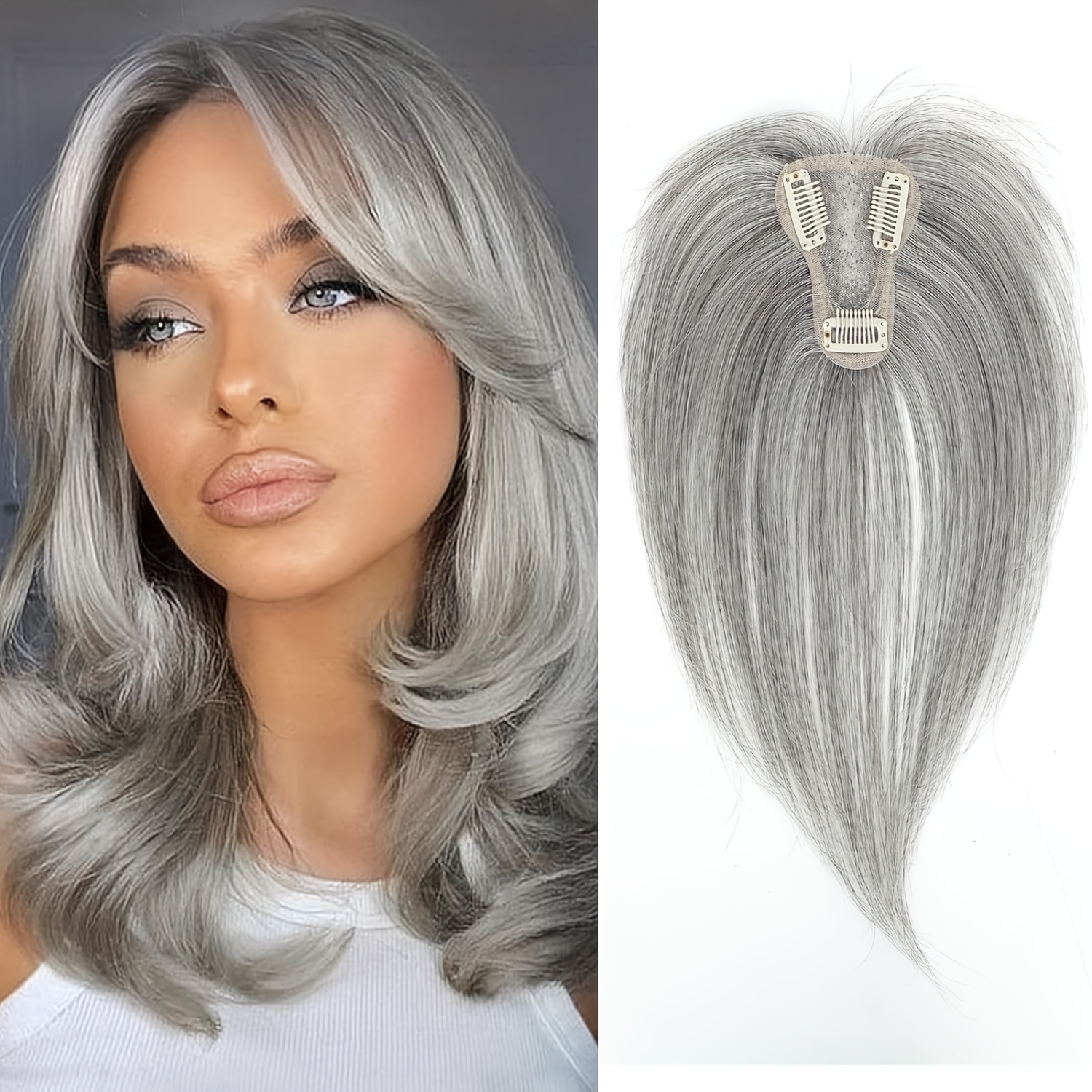 

Elegant Women's Top Piece - Lightweight, Breathable Synthetic Wig With Chic T-shaped Bangs, In Gray, Black, Brown - Diverse Hairstyles, Fashion Accessory|chic Bangs Wig| Wig