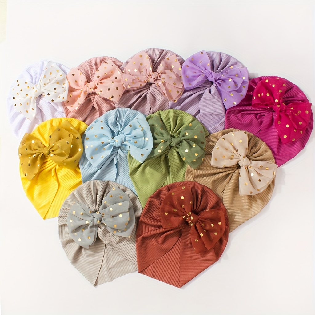 Image of Set Of 11 Baby Girl Caps With Disc Flower Newborn Toddler Caps Hats Baby Kids Knot Turban Headband Cap