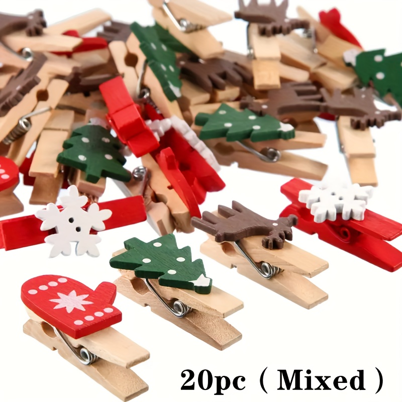 

20- Wooden Christmas Clothespins - Decorative For Hanging, Embellishments - Multifunctional Set For , , - Christmas , Gloves, , - No Needed, Hanging Attachments Included
