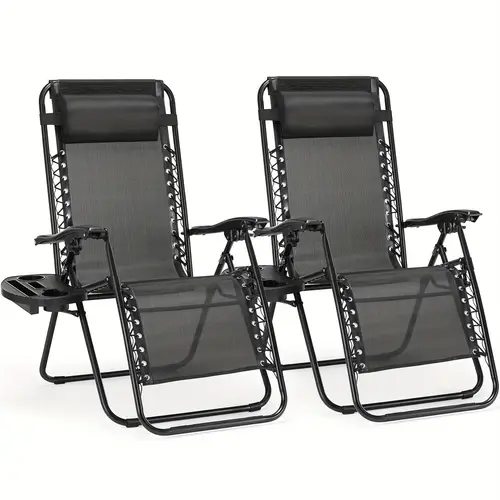 set of 2 portable zero gravity recliner chairs with tray beach camping patio outdoor folding lounge chair with adjustable pillow for poolside garden backyard lawn