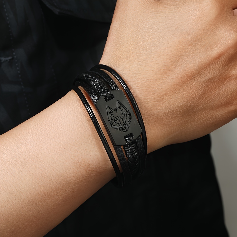 Men's Wolf Head PU Leather Bracelet Casual Jewelry