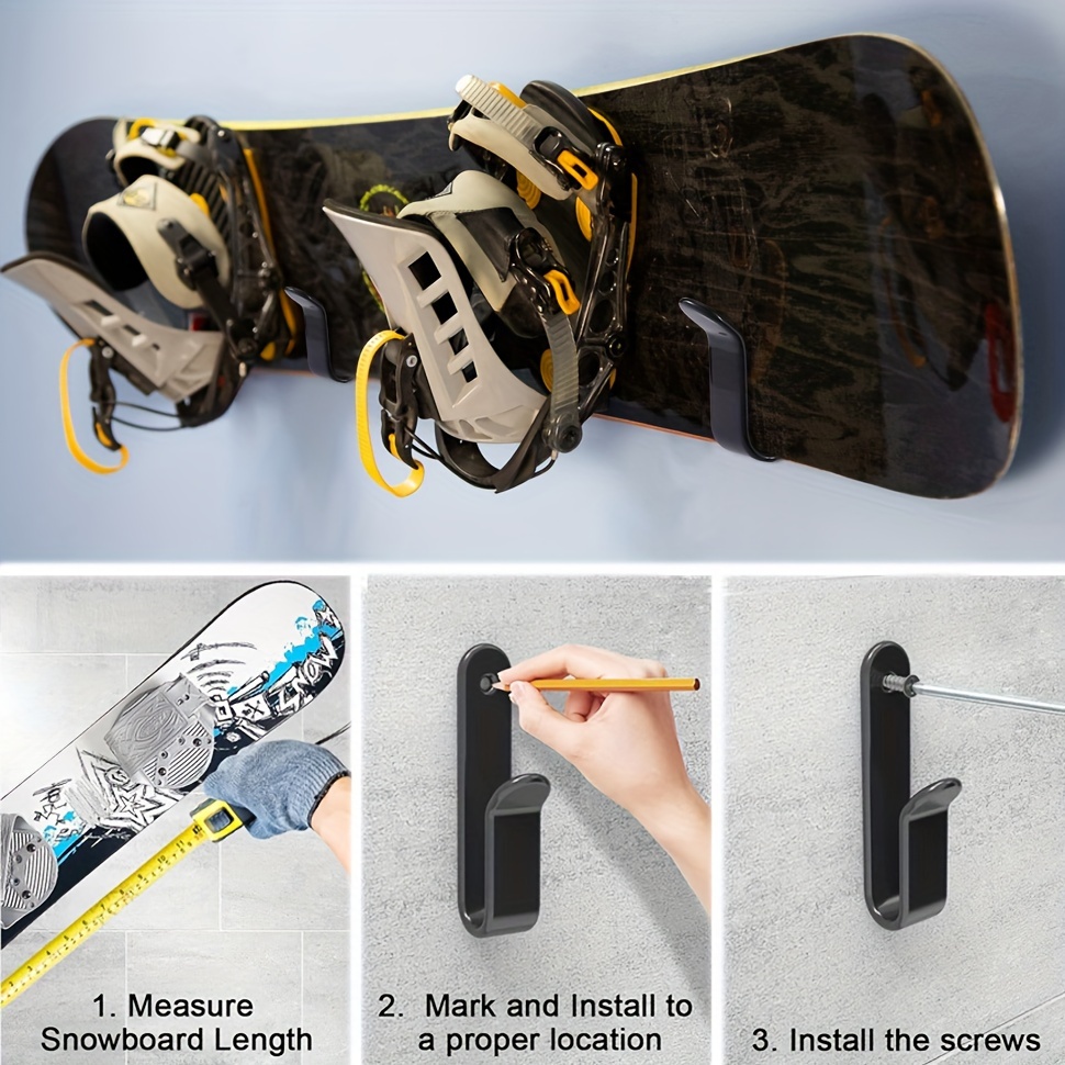 Support Mural Horizontal Pour Snowboard - Lot De 2 Clips Antidérapants - Pour Skate, Surf, Kite - Fixation Facile