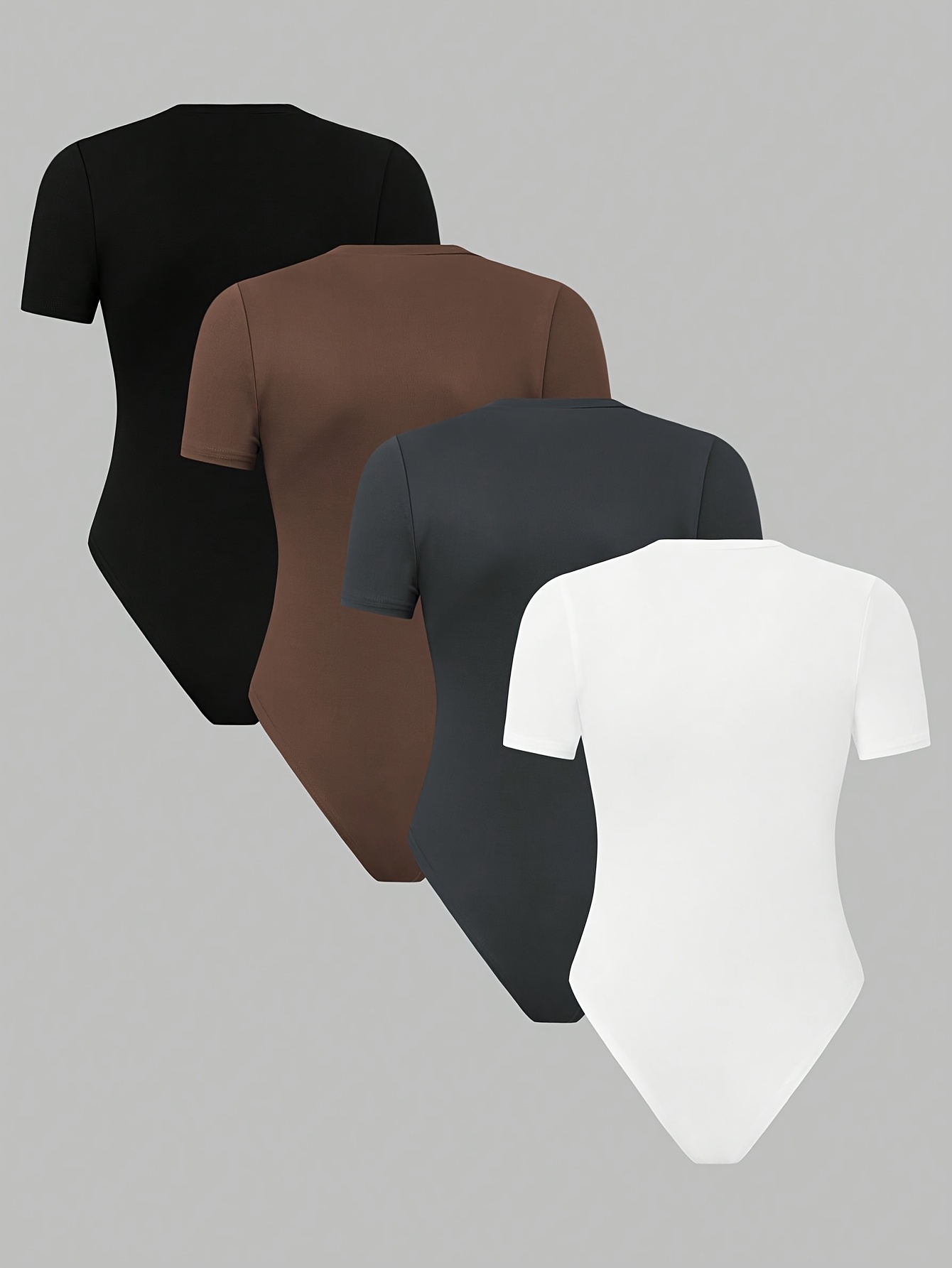 Body Décontracté De Couleur Unie Pour Femmes à Manches Courtes Col Rond