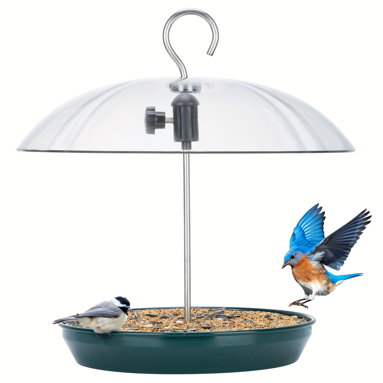 

Kingsyard Adjustable Platform Bird Feeder For Outdoors Hanging, Metal Tray Bird Feeder With Dome Top, Attract Bluebirds Goldfinches