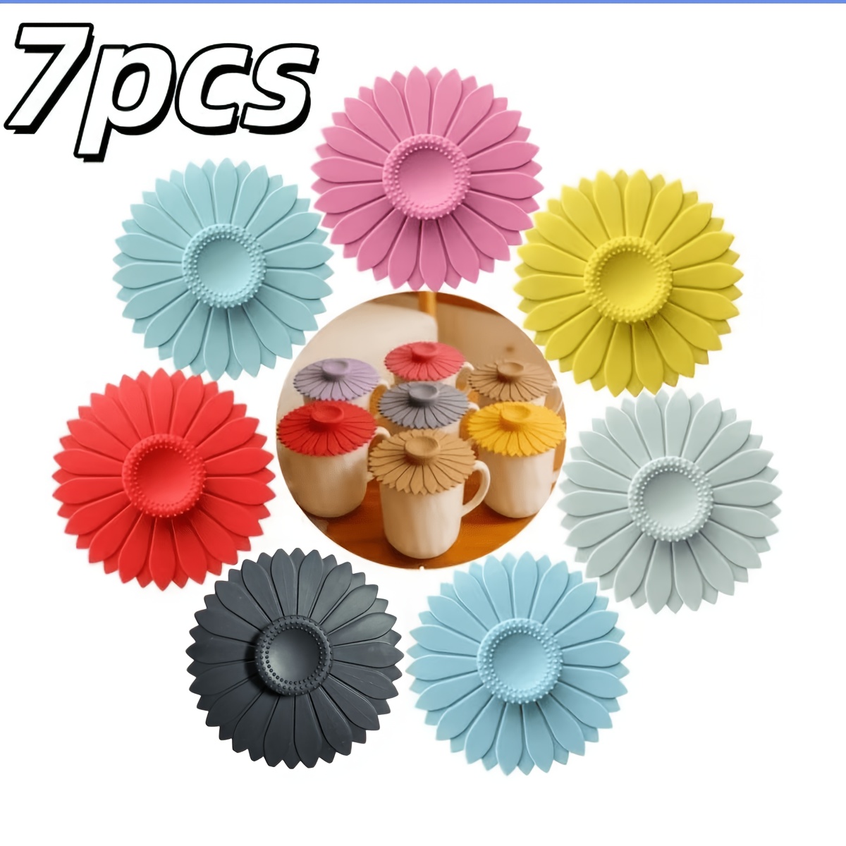 TEMU Manchons de Tasse en à Motif Floral (Lot de 7 - Lot de 8), Couvercles de Tasse Réutilisables en , Couvercles de Tasse en de Qualité Alimentaire,