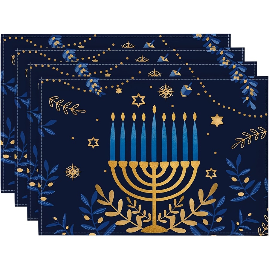 

4pcs, Olives Hanukkah Placemats, 12x18 For Dining Decoration