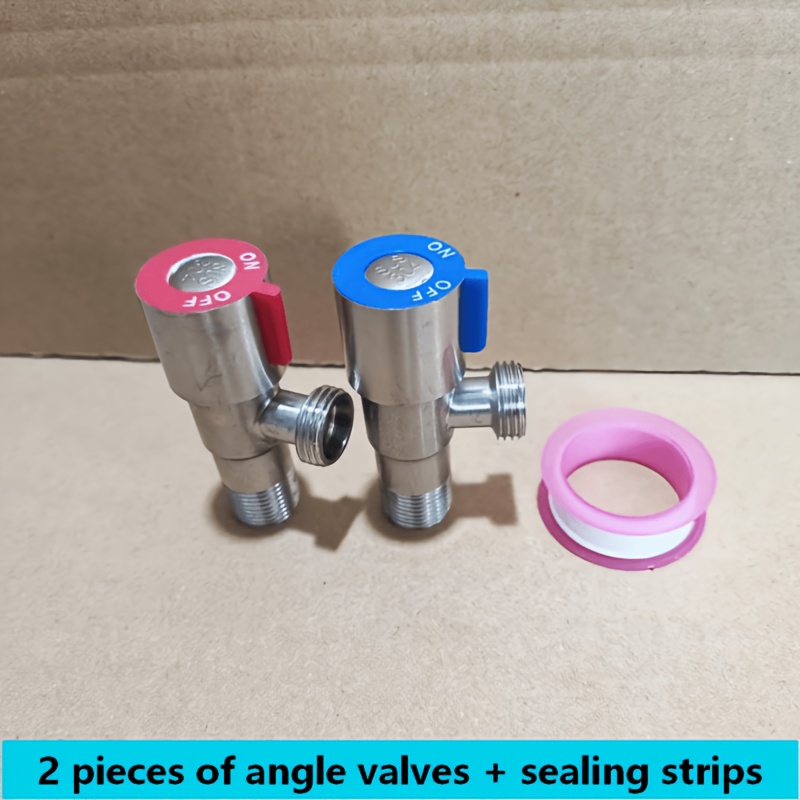 Image of 2pcs Stainless Steel Angle Valves For Toilet & Water Heater - Includes Sealing Tape, G1/2 Thread, Adjustable Water Control, Faucet Inlet Valve