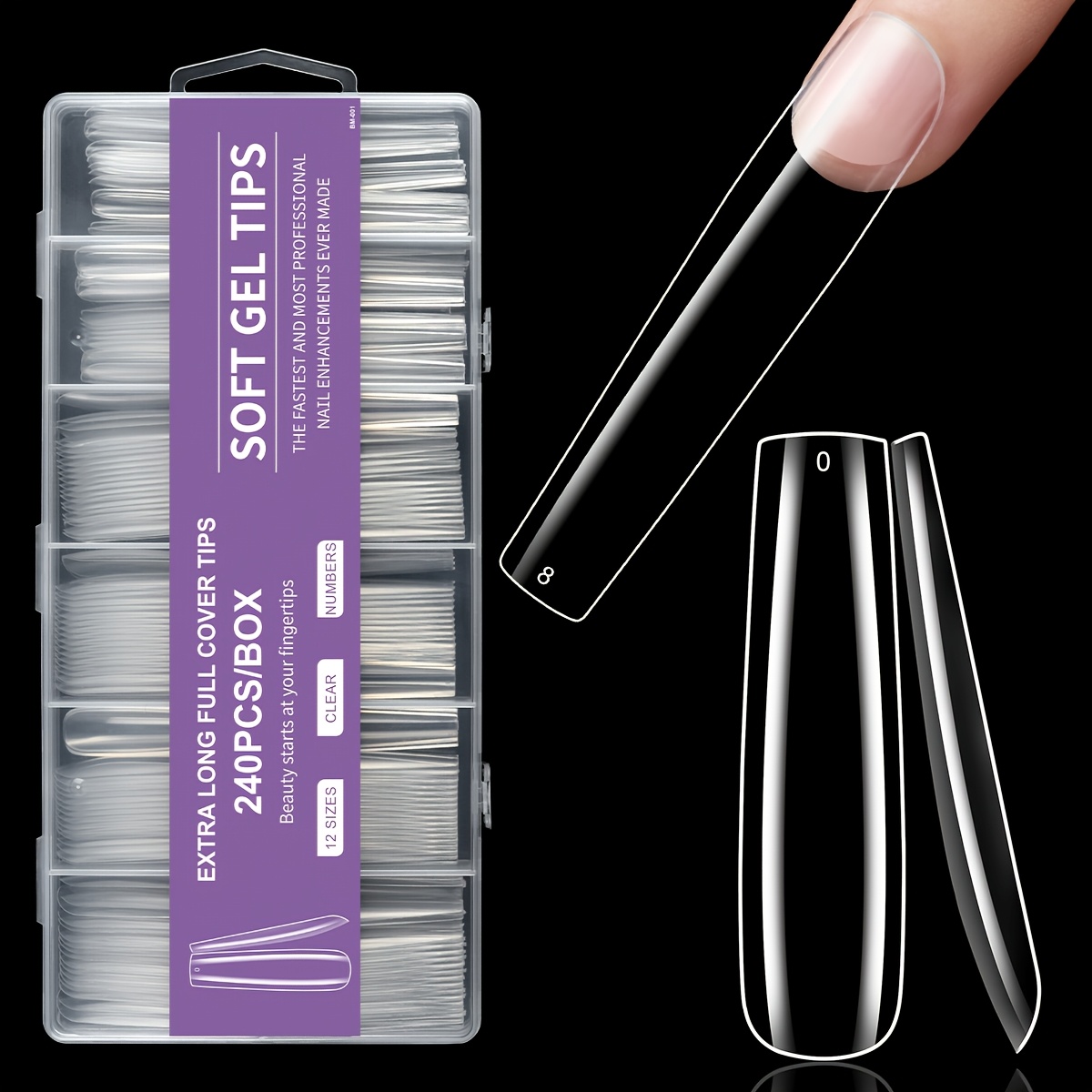 TEMU 240pcs Quickchic Full Coverage Clear Acrylic Press-on Nails Suitable For French Tips, Long Coffin Gel Nail Tips With Diverse Sizes, Pre-made