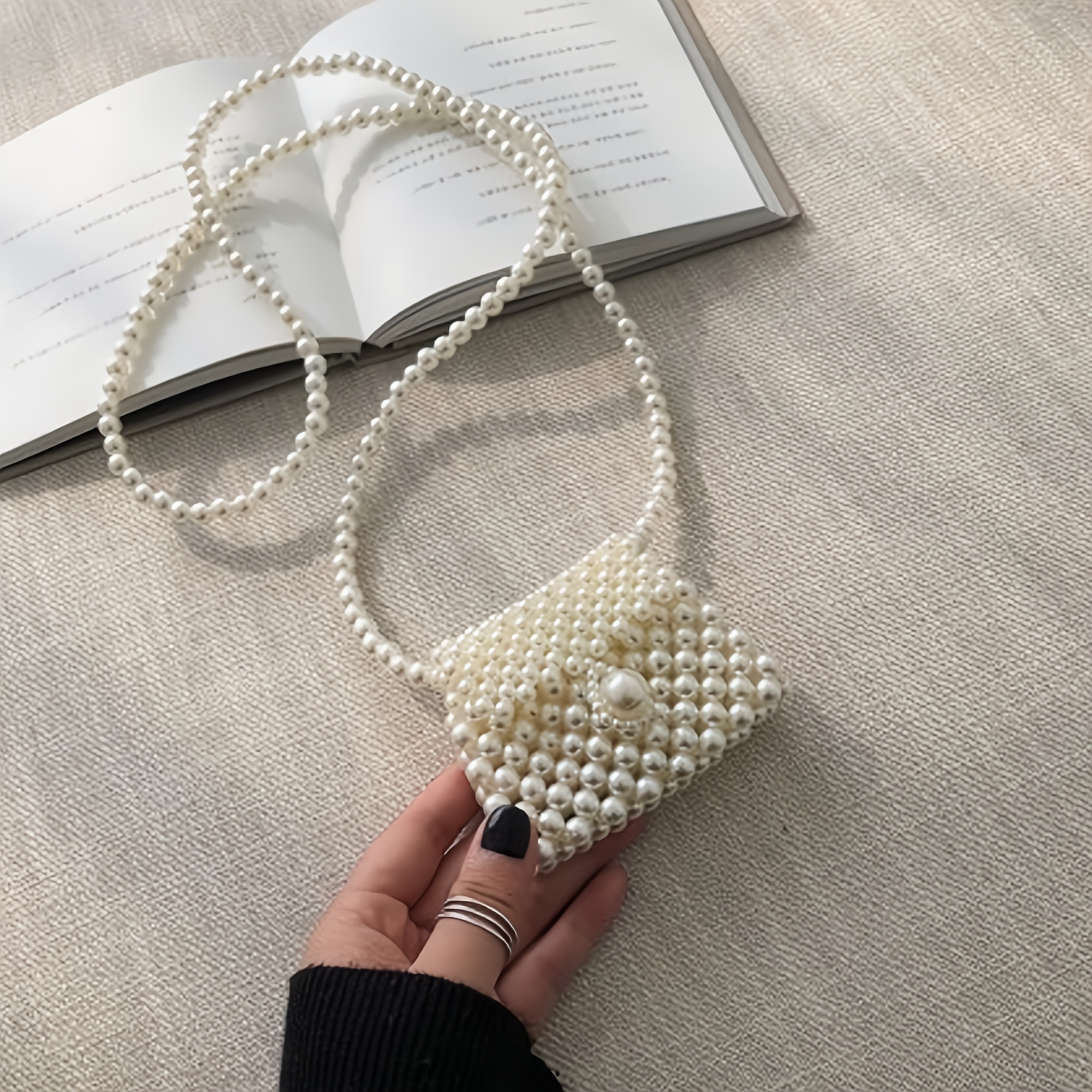 TEMU 1pc, (finished Product Package) Mini Dumpling High-gloss Pearl Handmade Beaded Bag, Beaded Woven Crossbody Bag, For Teenager