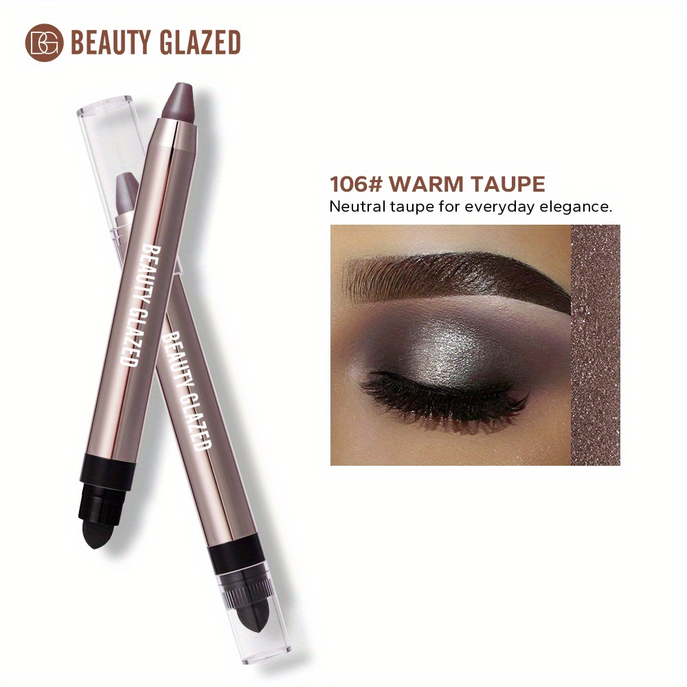 Image of Eyeshadow Stick And Sponge Applicator - Shimmering And Matte Brown Metallic Cream Eyeshadow Pencil, Resistant To Smudging And Water, In Coral And