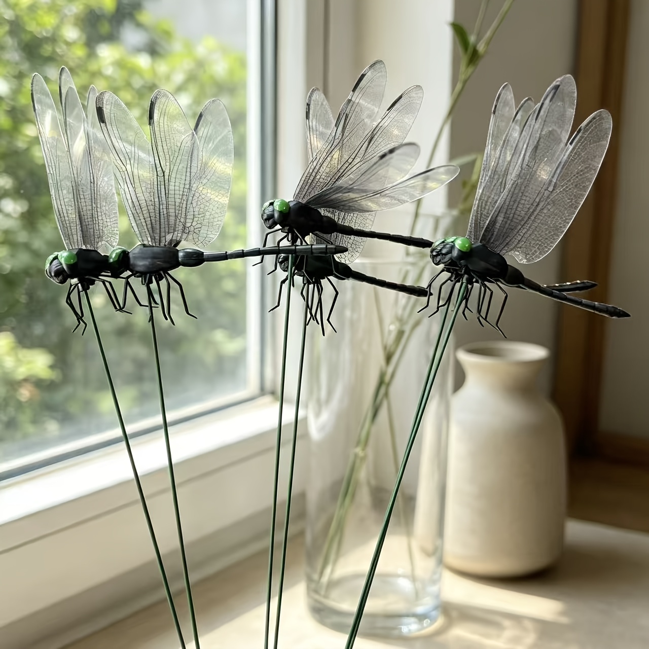 TEMU 【3d】 [3d] 6pcs 3d Dragonfly Clips With Stakes, Suitable For Indoor And Outdoor Decoration: Realistic Plastic Dragonflies, Used As Fly Repellent