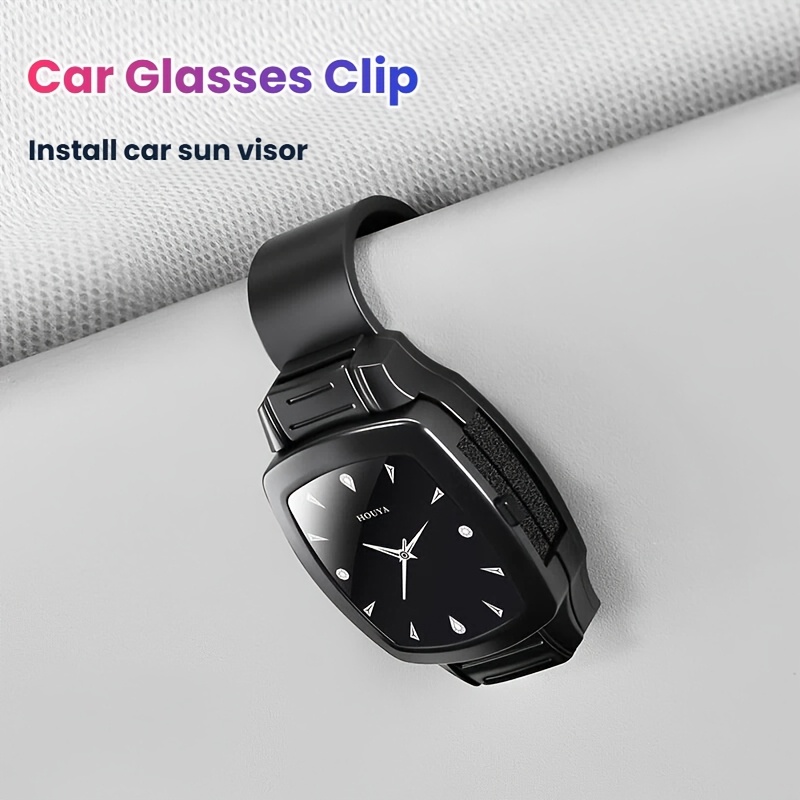 TEMU Portaocchiali per auto a forma di orologio, clip per occhiali da sole per auto, organizer per visiera parasole, contenitore per interni auto,