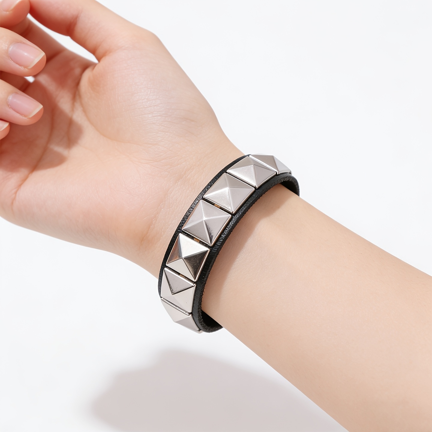2pcs Gothic PU Cuff Bracelet Set, Y2K Street Rock Style