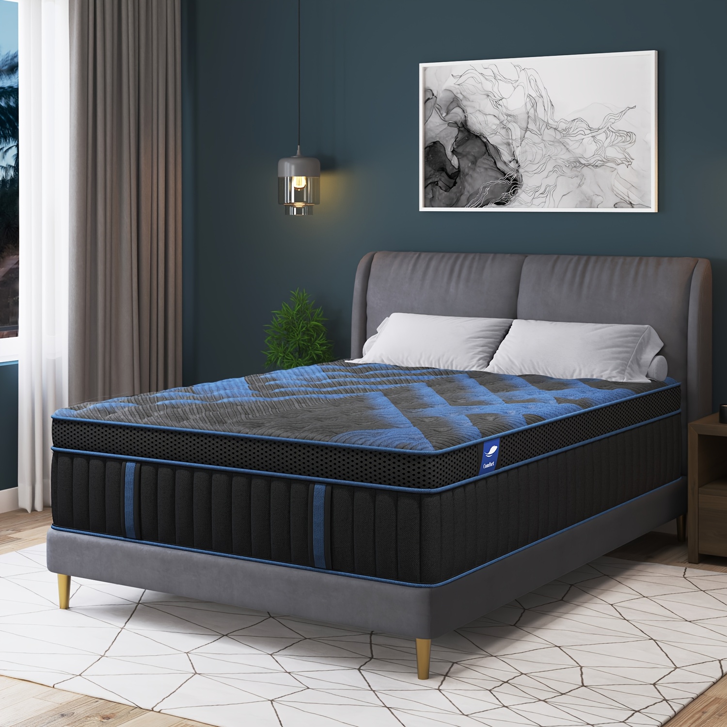 TEMU Matelas 9/12 Pouces en Mousse à Mémoire de avec Ressort Pocket | Taille Simple, Double, Queen, King, Moyennement Ferme, Revêtement