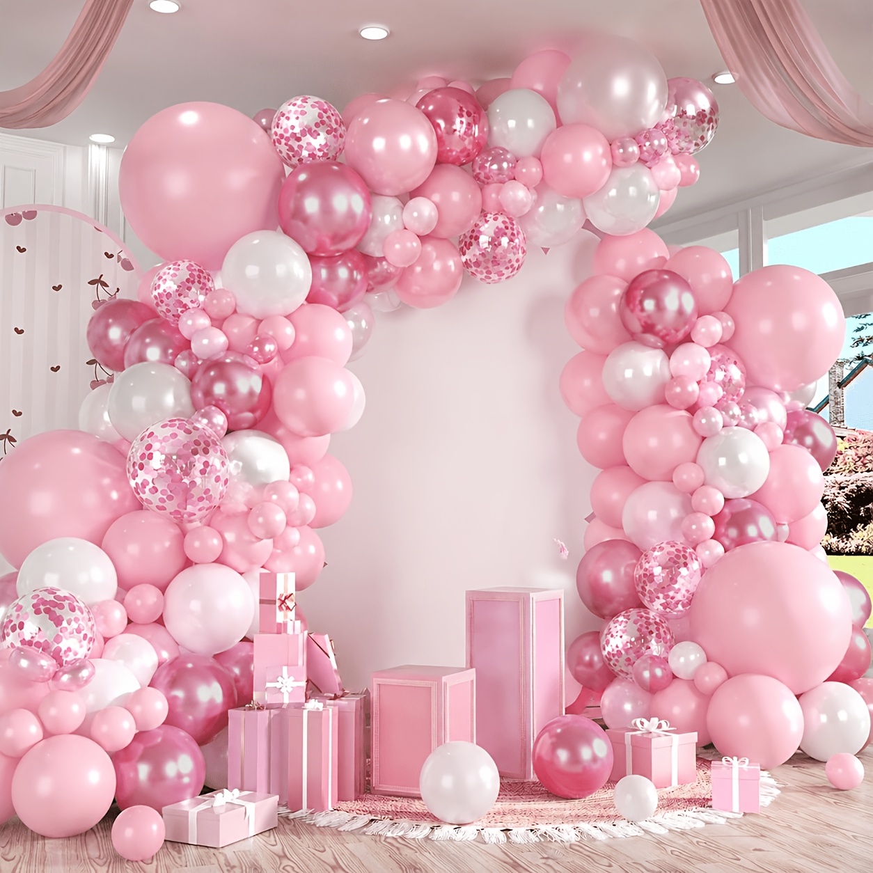 TEMU Kit de guirlande d' de ballons 113 pièces rose, blanc, doré pour des et des remises de diplômes, 5 po, 10 po, 18 po, convient pour anniversaire,