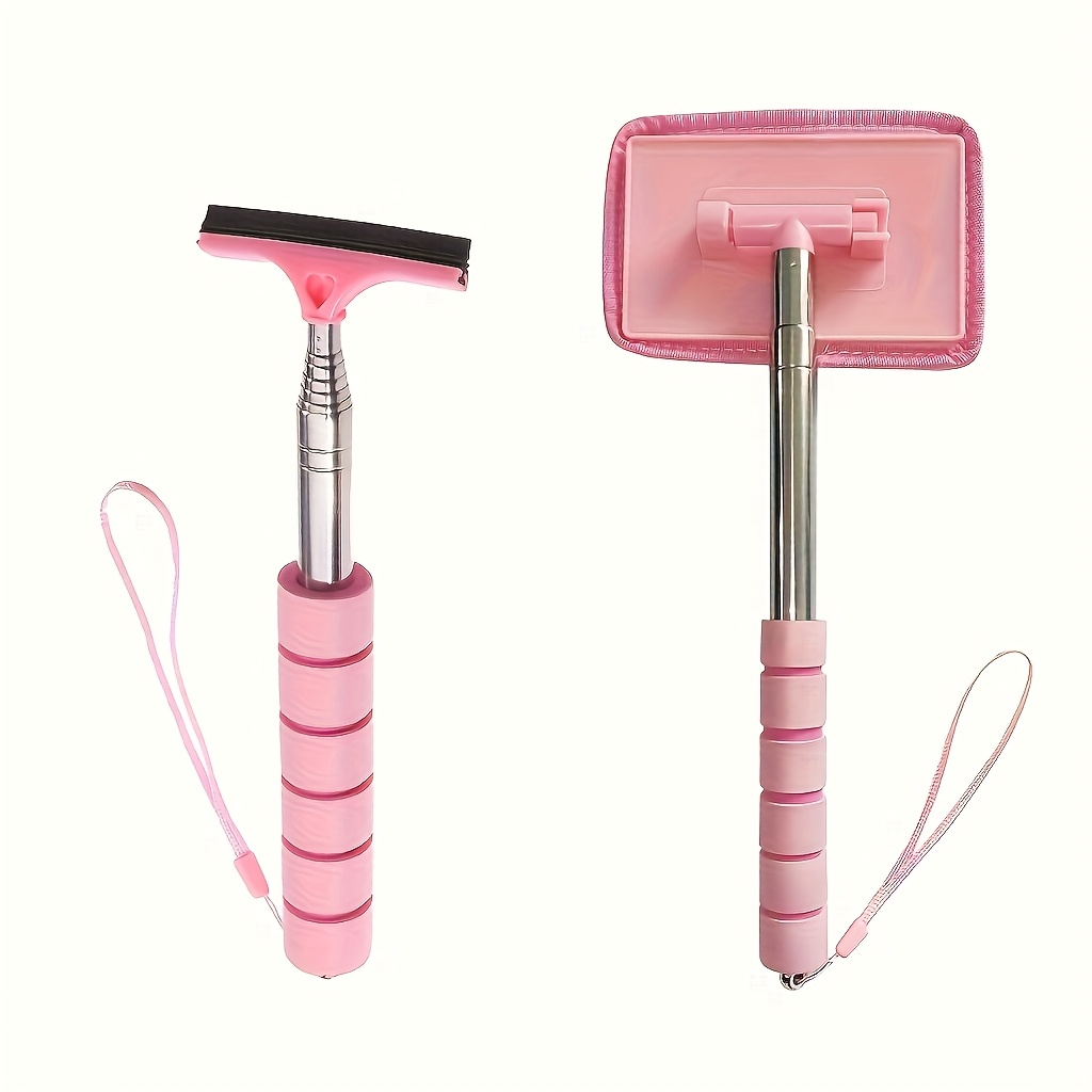 TEMU 2pcs Telescopic Glass Cleaning Brush With Extendable Handle, Suitable For Car Rearview Mirrors, Bathroom Windows, Efficient Window And Tool,