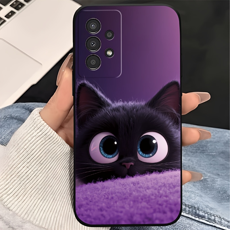 TEMU Phone Case - Cute Tpu Phone Case Featuring A Black Cat With Big A Purple Background, Compatible With For For Galaxy Models Including A04, A05,