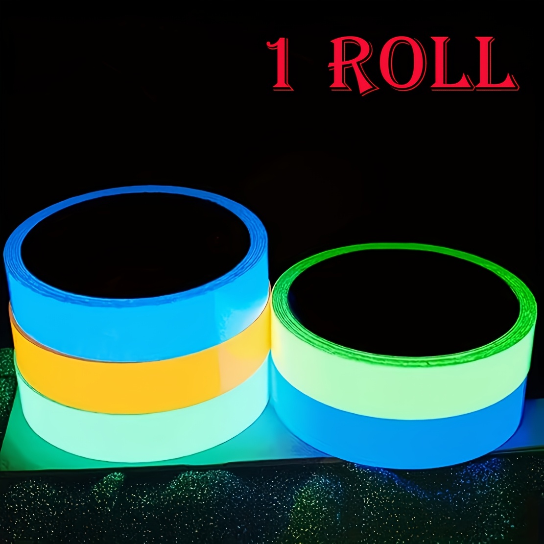 Ruban Phosphorescent - 3m*1cm Auto-Adhésif, Imperméable & Résistant aux UV, pour Escaliers, Murs, Voitures Extérieures & Décorations de Fête, Options Multicolores (1 Rouleau)