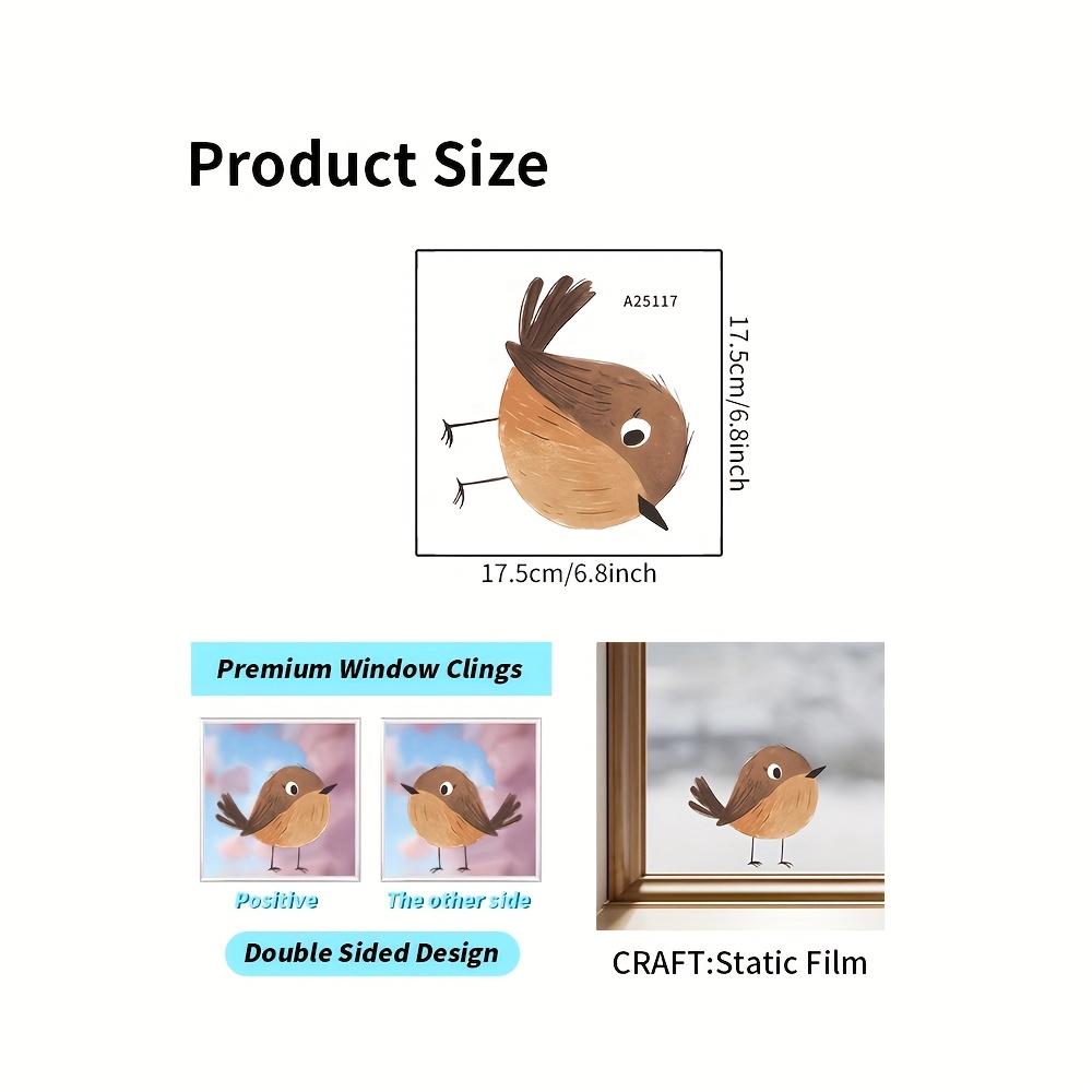 TEMU 1 pieza de película adhesiva estática PVC 17.5cm x 17.5cm, decoración para hogar y cocina/película con diseño de pájaro cartoon, cara, sin