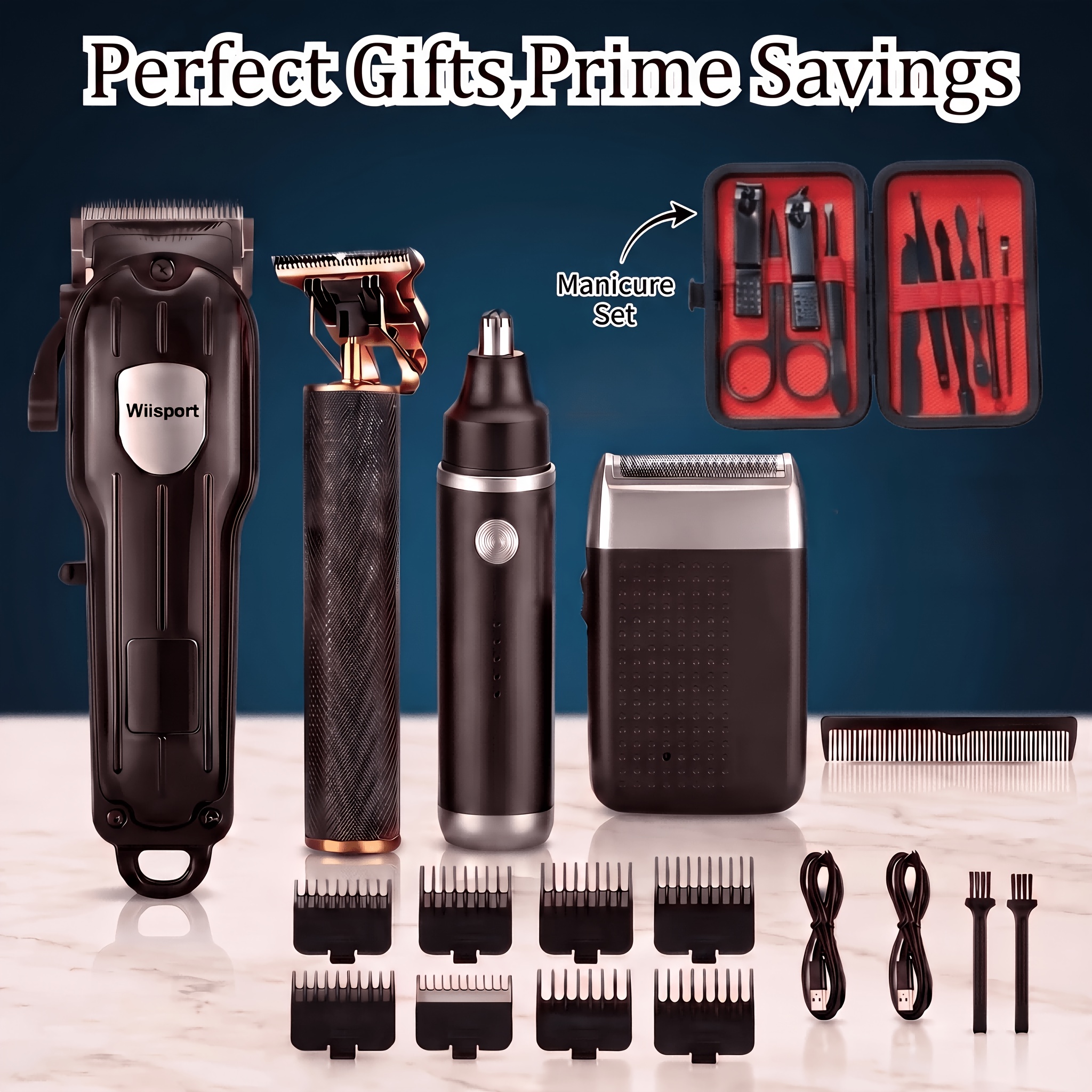 TEMU 4pcs Set, 3pcs Set, 2pcs Set - New High-end Gradient Green Professional Hair Clipper Kit | Nose Hair Trimmer, Detail Trimmer With , Led Display,