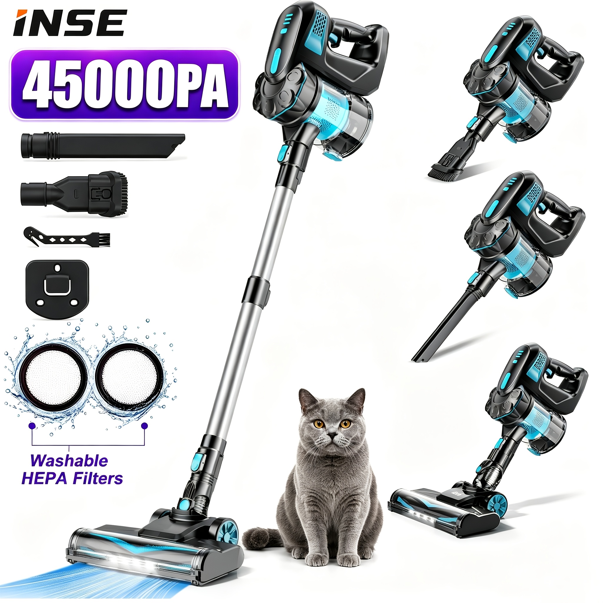 Image of Inse V770 Complete Set 26000 Rpm High Speed Motor 1l Dust Cup 45000pa 6in 1 Versatile Home Cleaning Tool Self Standing Detachable Battery For Carpets Hard Floors Pet Hair