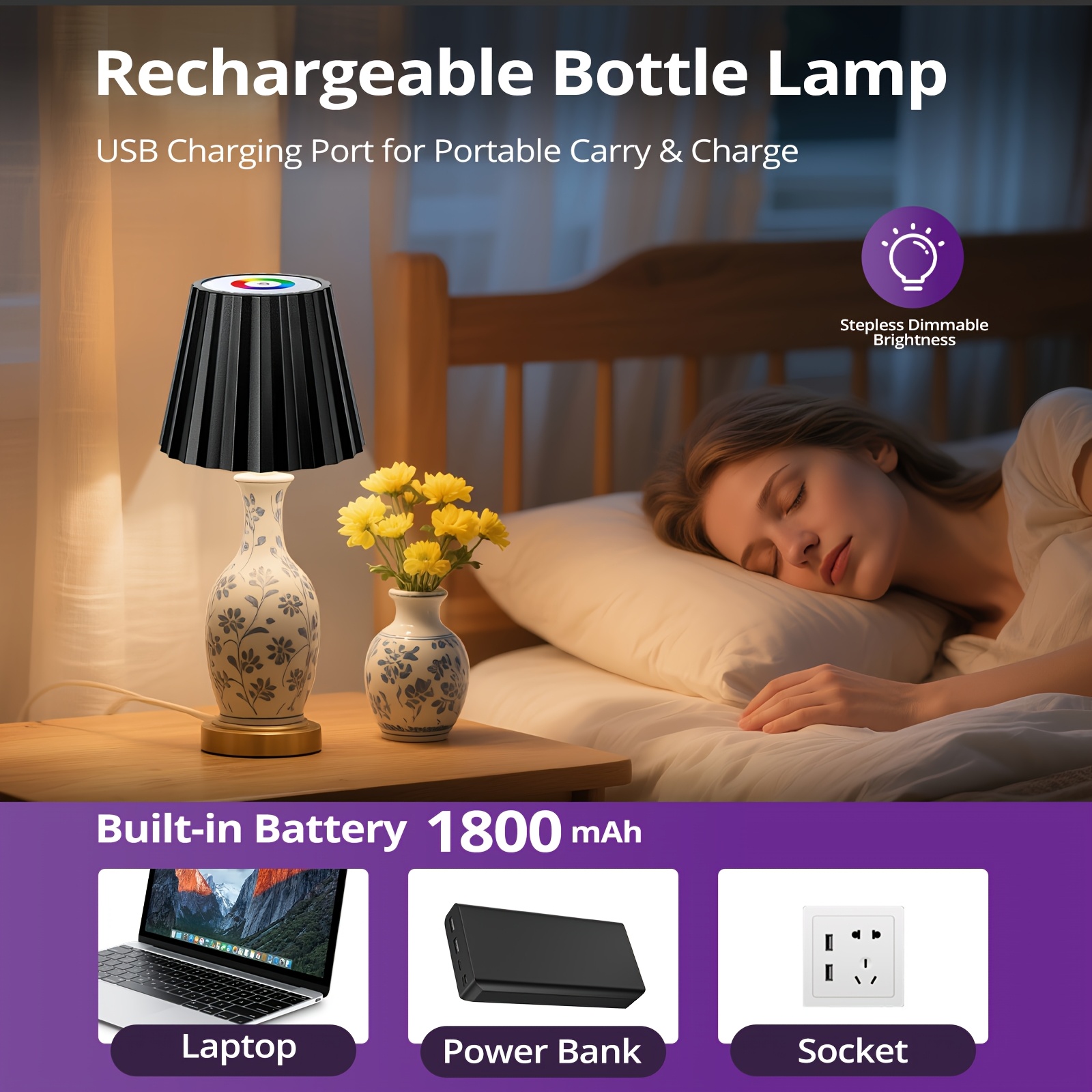 LED Wireless Bottle Light with RGB Mode and Stepless Dimming