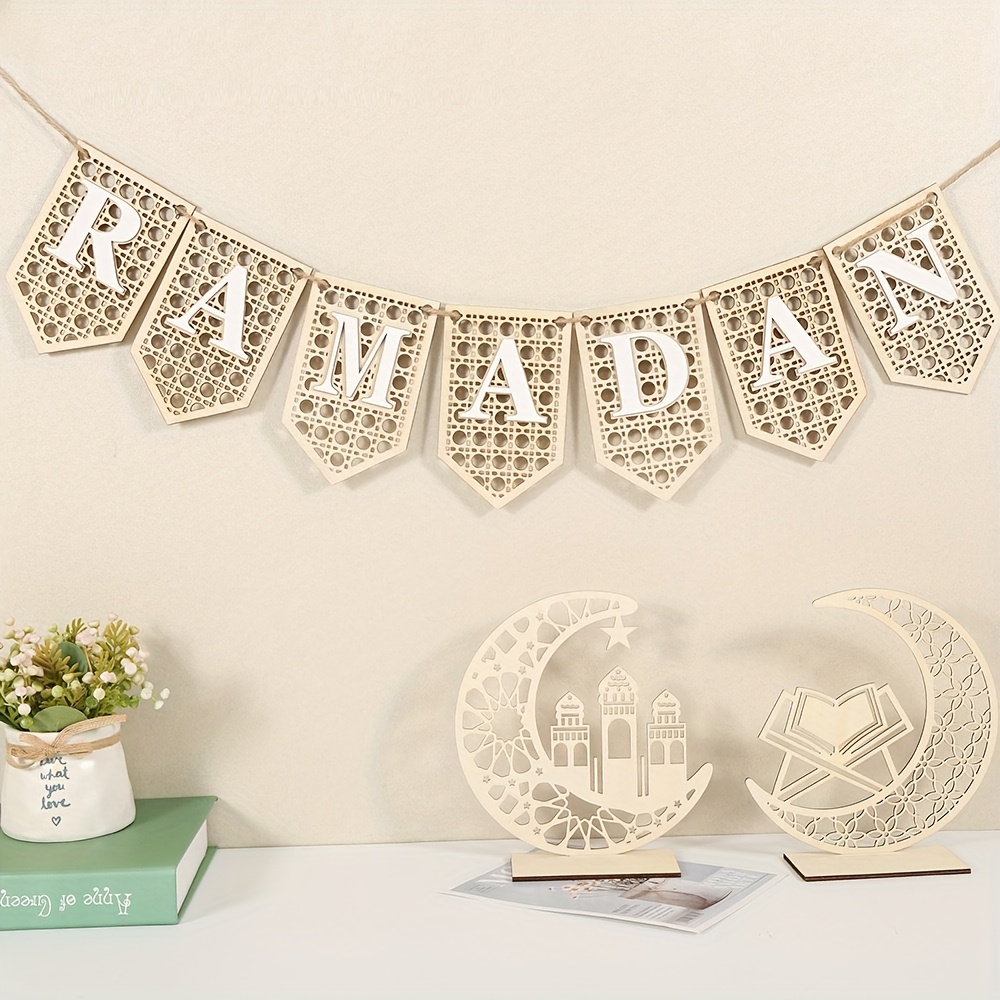 Image of Holy Home New Ramadan Hanging Wooden Wall Decoration Pendant Home Decoration Wooden Crafts Letter Hanging 7pcs/group