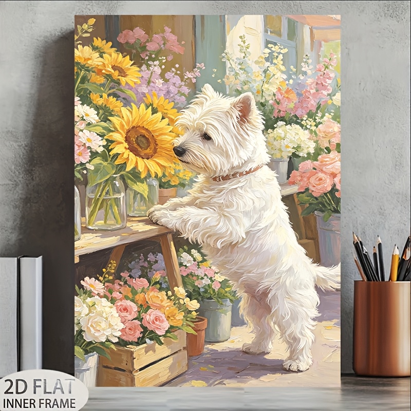 TEMU 2d Flat, 1pc West Highland Framed Wall Art - Dog Suitable For, Hd Vertical Canvas Painting For /, Wrap-around Frame, Spring Summer Decor For
