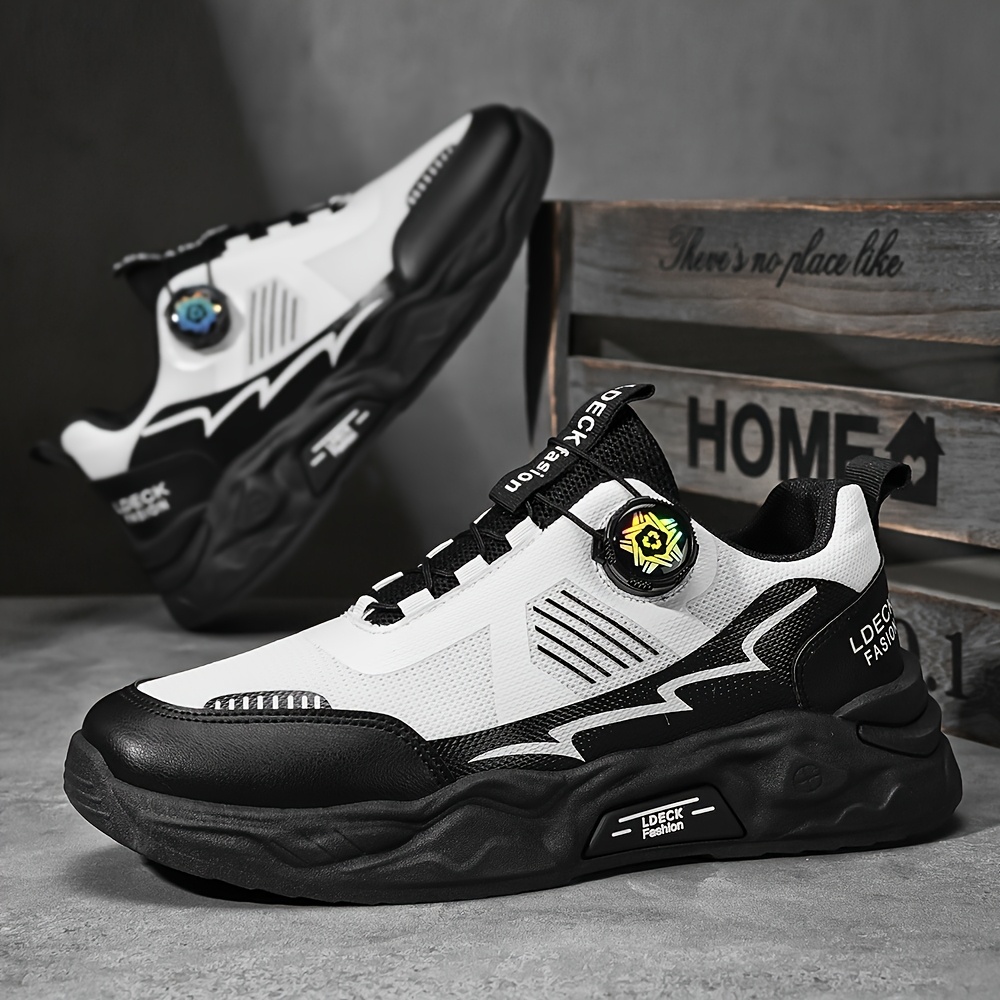 Zapatos deportivos casuales para caminar al aire libre con suela gruesa que aumenta la altura, antideslizantes y cómodos para hombres, de color sólido, con cordones, punta redonda, parte superior de imitación, forro de tela, suela de PVC, plantilla de tela, para primavera/otoño, primavera/verano, todas las estaciones.