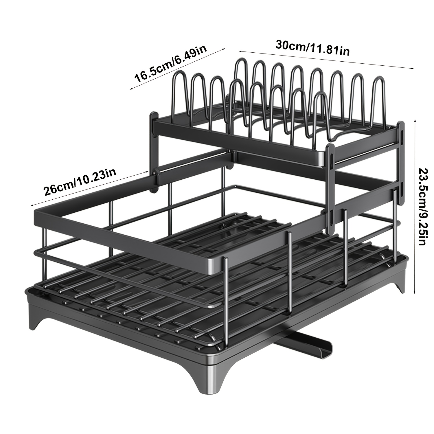 Large Dish Drain Rack With Drain Board, Carbon Steel Dish Rack For Kitchen Countertop, Removable Dish Drain Rack Storage Rack, Kitchen Organizer And Storage (black, White)