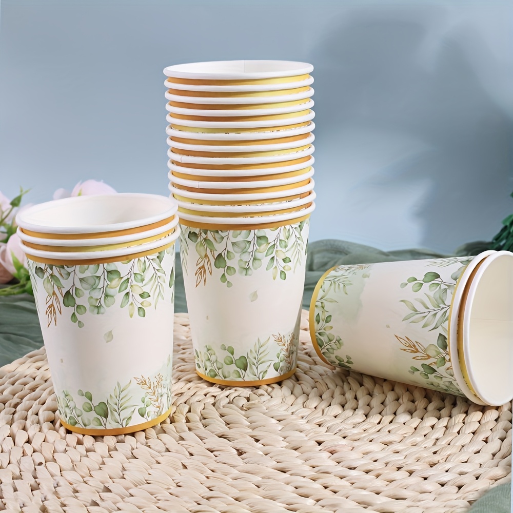 E-shop 20 Stück/40 Stück/60 Stück, Party-Pappbecher, grüner Geburtstags-Pappbecher, Geburtstags-Pappbecher mit grünem Blatt, Party-Geschirr,