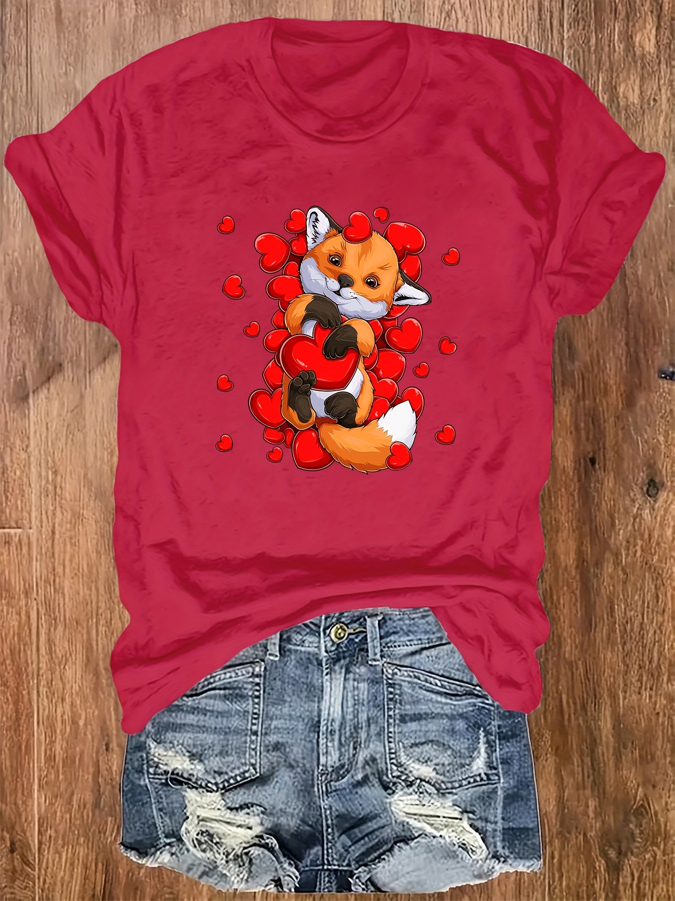 Fox Print T shirt Plus Size Casual Short Sleeve Top Spring - Temu Australia