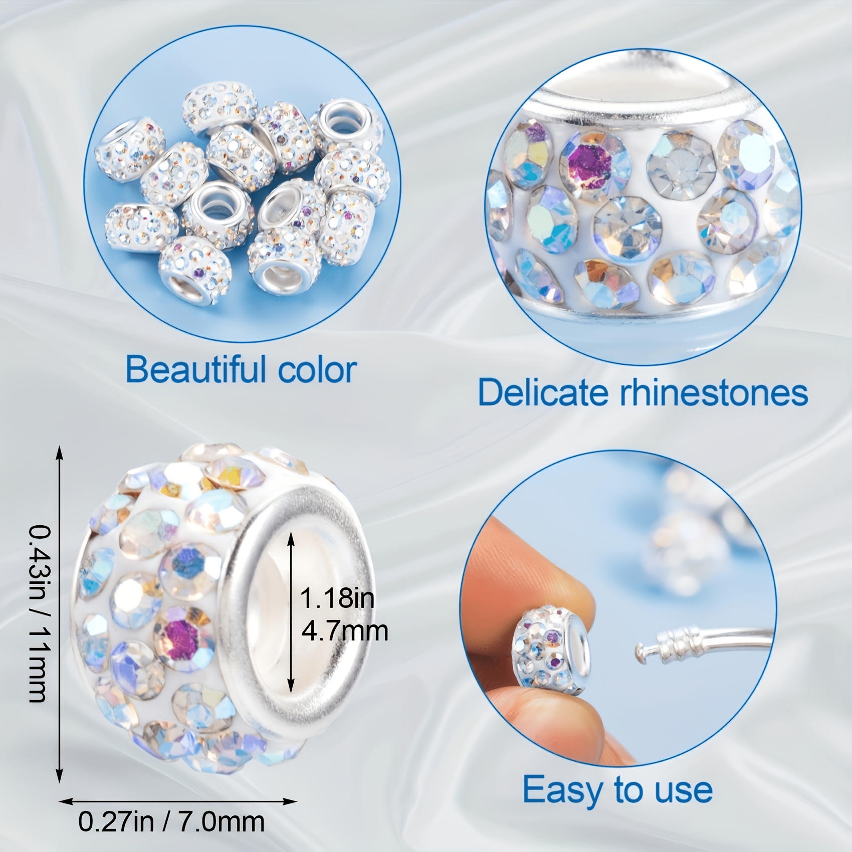 30/45/72pcs Large Hole Rhinestone Beads, Sparkly Spacer Beads