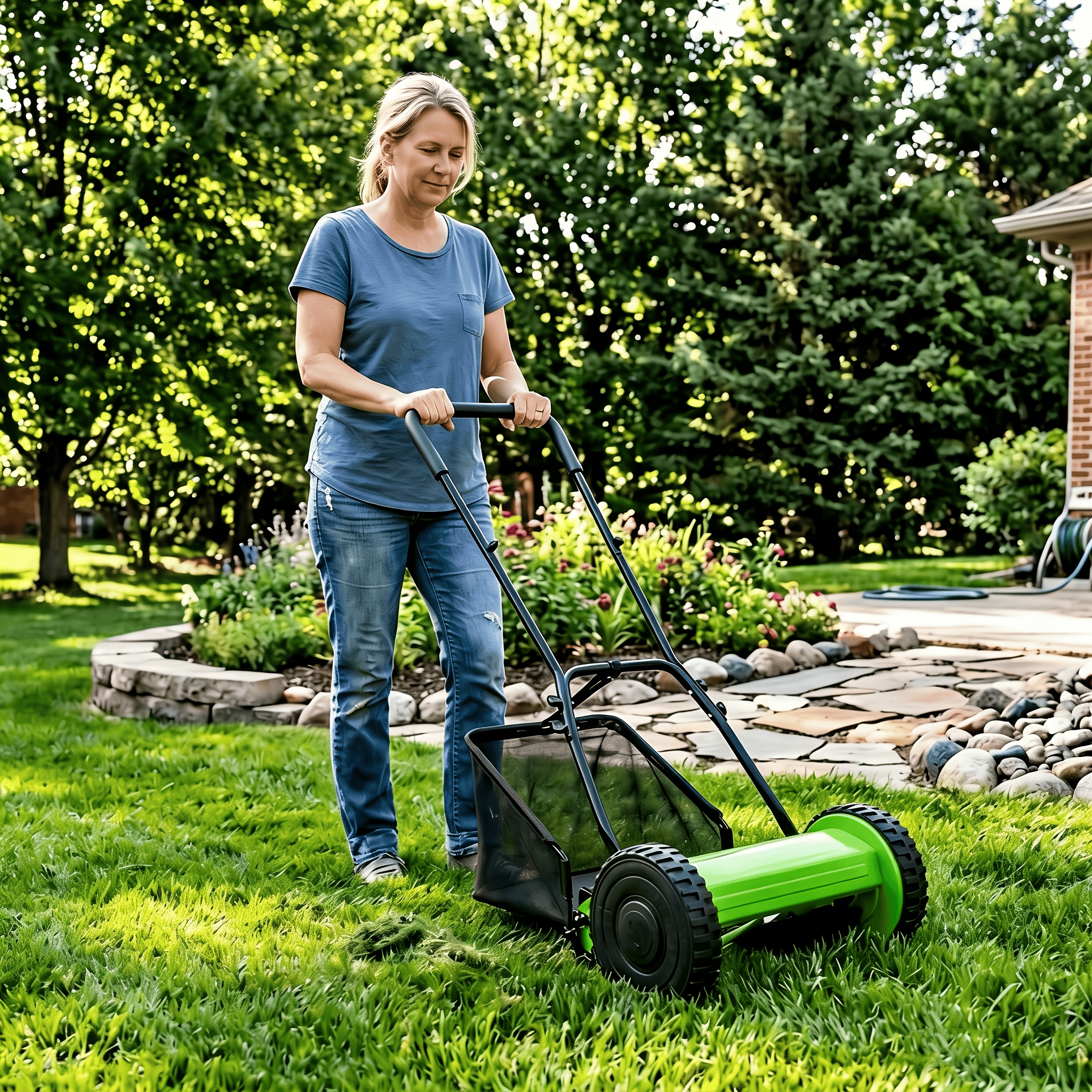 A Push Lawn Mower, a Drum-Type Manual Mower, Does Not Require Electricity Or Oil, Is Portable And Convenient, Suitable for Yard Lawn Care And Garden Maintenance