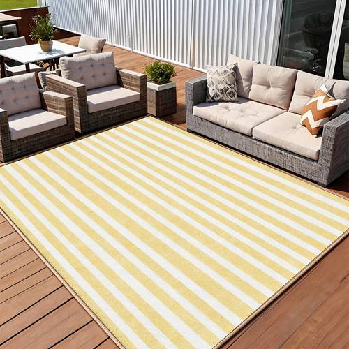 1 mat suitable for yard garden rv balcony non slip machine washable indoor outdoor with pointed sole thick yellow white stripe minimalist jumbo sizes for beach doorway spring decor