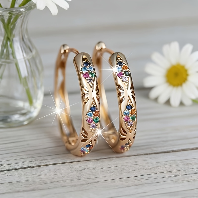 TEMU Une paire de boucles d'oreilles pour femmes ornées de synthétique multicolore étincelante, avec un design , luxueux et élégant, parfaites pour