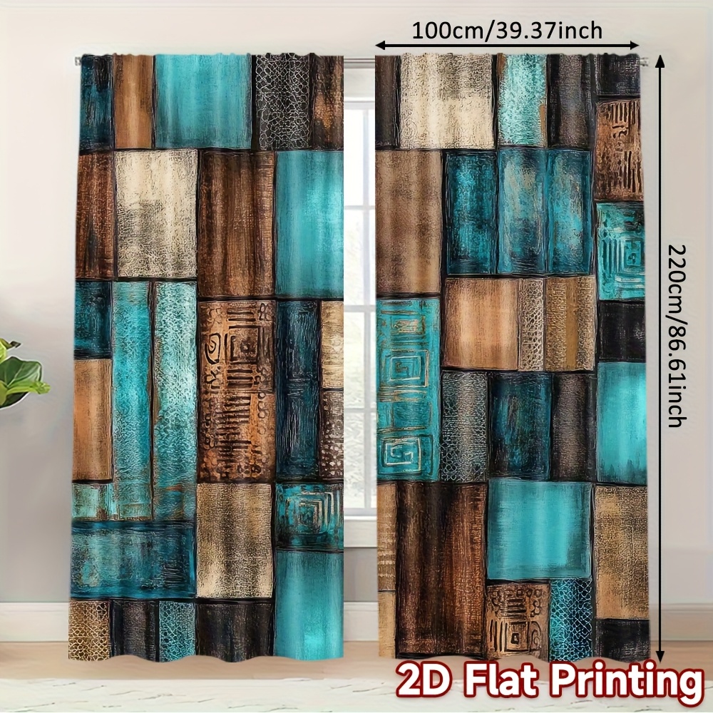 TEMU 2d Flat, 2d Flat Printing, 2pcs Vintage Abstract Art Semi-sheer Curtains Fabric Holiday For Room, Kitchen, Study, Bedroom, Living Room, And Playroom, 2d Flat
