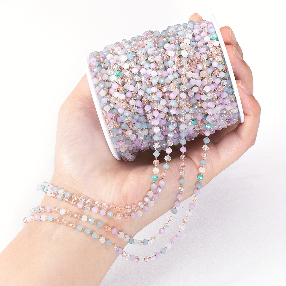 TEMU Chaîne en cuivre doré de 1 mètre (39,37 pouces) avec , perles multicolores roses et violettes, parfaite pour la fabrication de bijoux en été