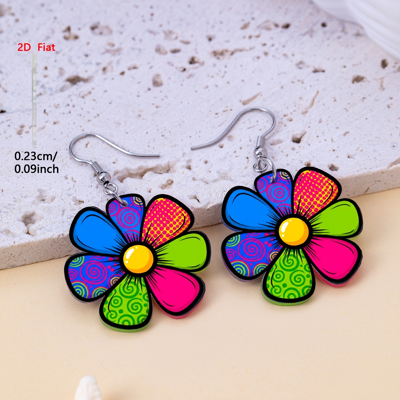 E-shop 2D Flache - 1 Paar Multicolor Blumenmuster Acryl Ohrringe, Retro Eleganter Stil Männer Frauen Geschenk Musik Festival Trage Schmuck Ohrschmuck