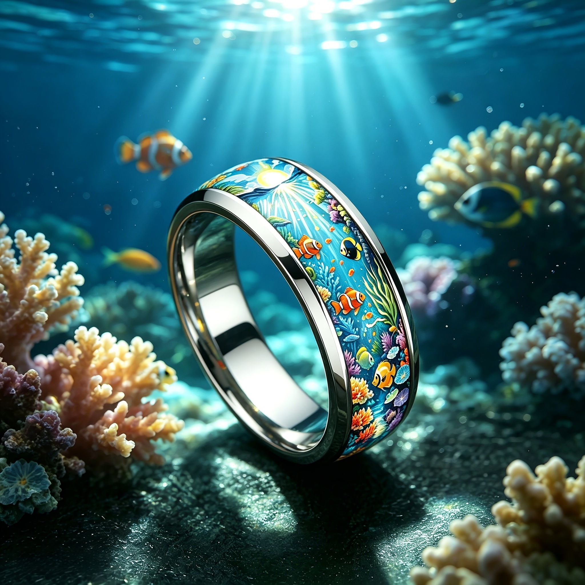 Bohemian Blue Coral Fish 316 Stainless Steel Ring