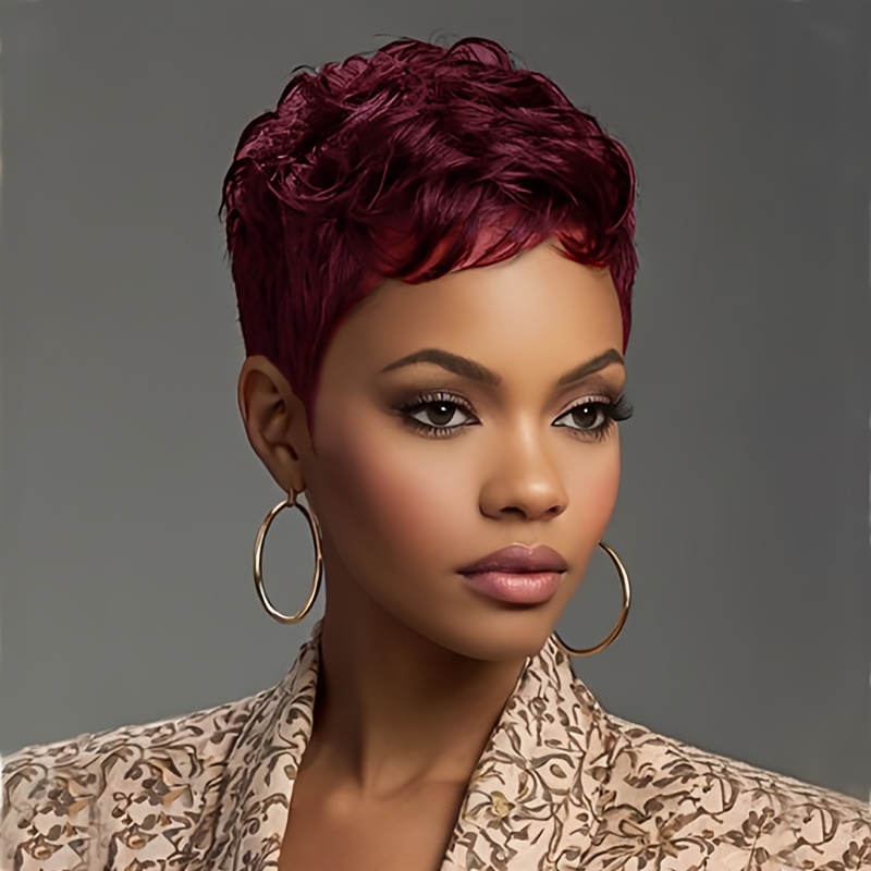 TEMU Hair Short Body Wave Cut Wig For Women | High-temperature Synthetic Fiber | Natural Black With Bangs | 120% Density | Comfortable | Versatile & Stylish Layered Design, Hair Wig