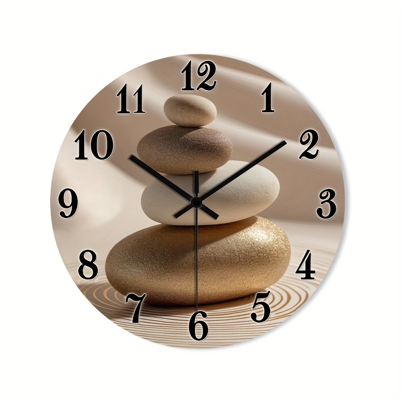 TEMU 1pc Of A Quiet Wall Clock That Tick, Featuring A Decorative Round Design With A High-definition Glossy End And A Stone Stack Face, Suitable For