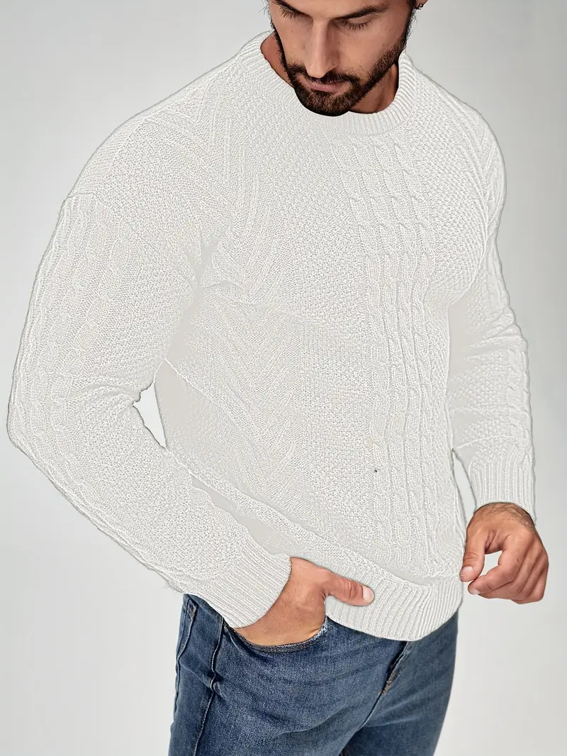 mens winter warm knit sweater soft round neck long sleeve casual pullover solid color beige navy machine washable thick sweater jacket for cold weather office casual attire Product details 6