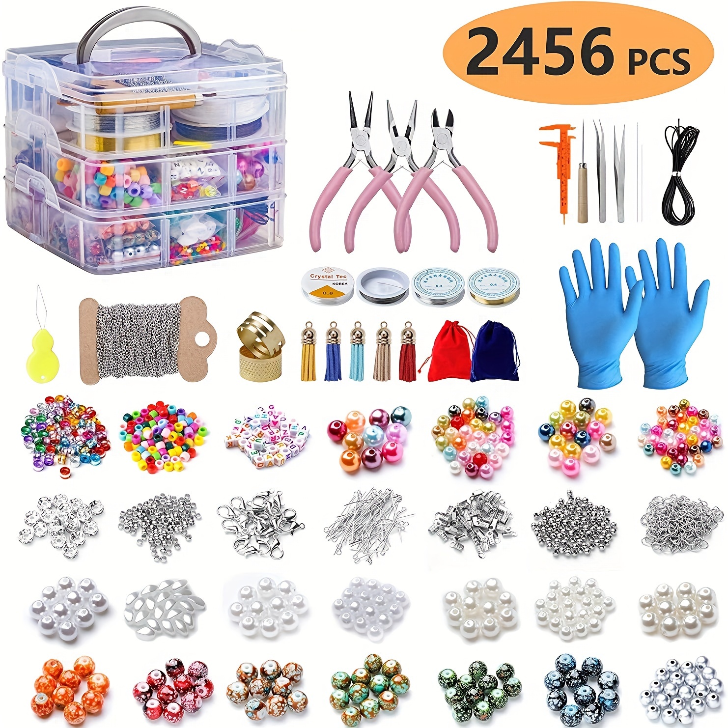 

2456pcs Of Diy Jewelry Making Kit - For Beginners, Beaded Metal Accessories, Fringe And Included Making Tools, Stylish Handmade Kit For Home Crafting Gift Box