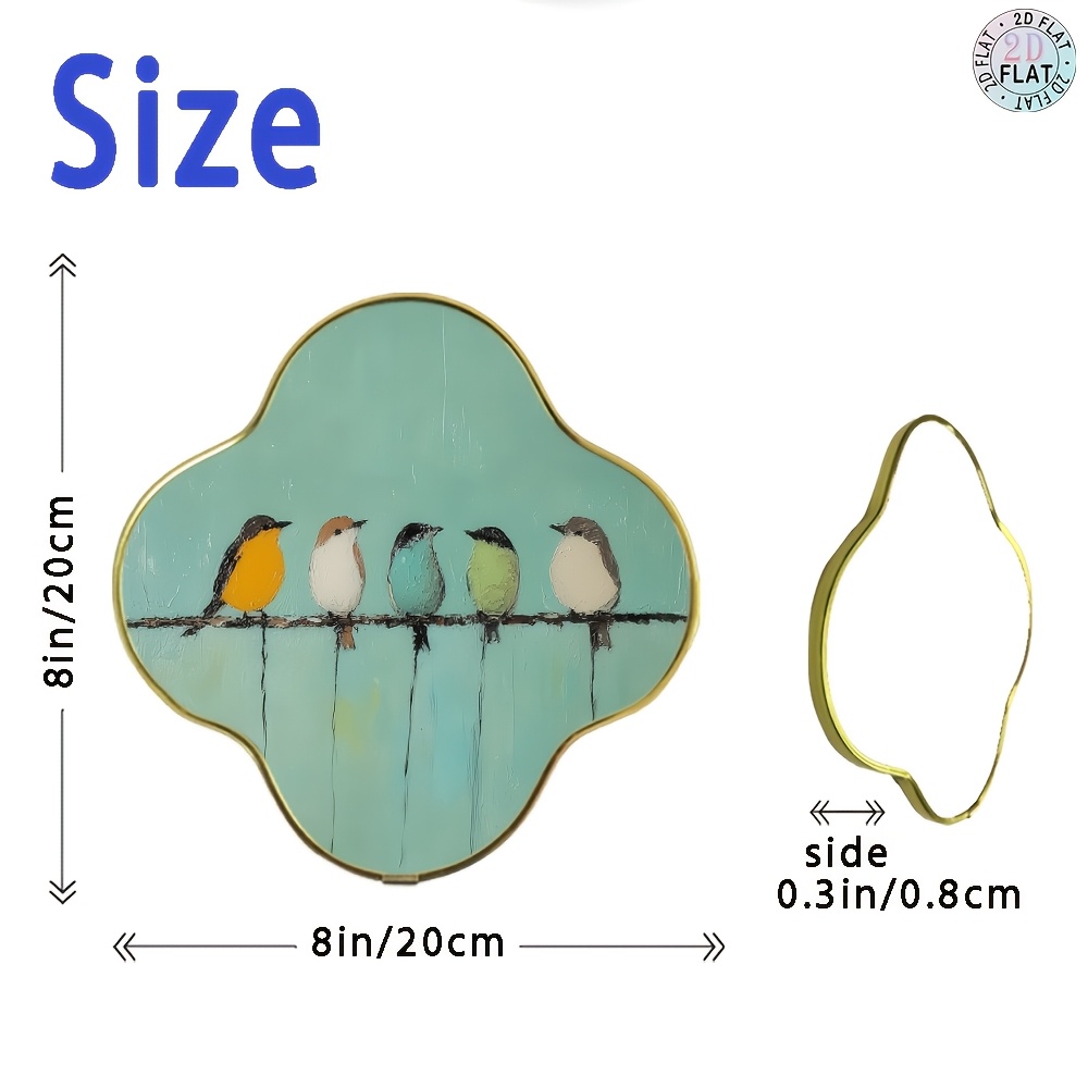 TEMU 2d Flat, 2d Flat, 1pc, Vintage Gold- Frame, 5 Birds Perched On A Utility Pole, Modern Bohemian Style, Country Picture Frame 7.8 Inches, Vintage