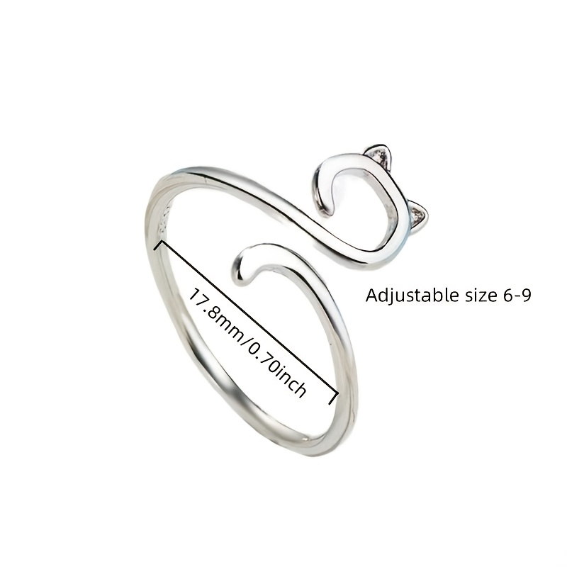 S925 Sterling Silver Hollow Cat Ring, Adjustable