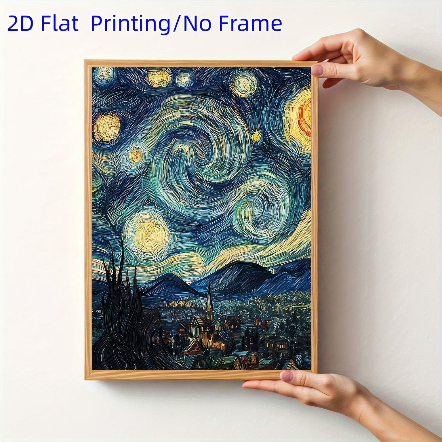 TEMU Impression sur toile plate 2D, 2D Flat, 2D FLAT Canvas Print, 1pc 12X16 pouces Peinture sur toile de Van Gogh "Nuit Étoilée" cadre - un