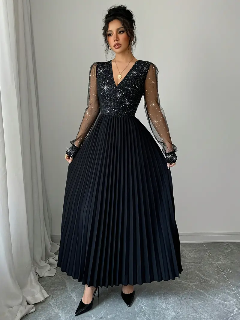 long sleeve mesh sequin dress Sequin Long Sleeve A-line Mesh Gown by GLS Gloria GL3495 S / Sage Green